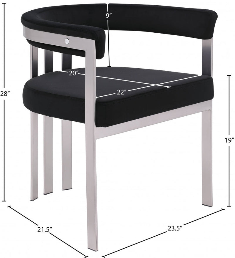 Marcello Stone Velvet Upholstered Dining Chair in Black, Set of 2 - 938Black-C