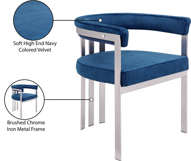 Marcello Stone Velvet Upholstered Dining Chair in Blue, Set of 2 - 938Navy-C