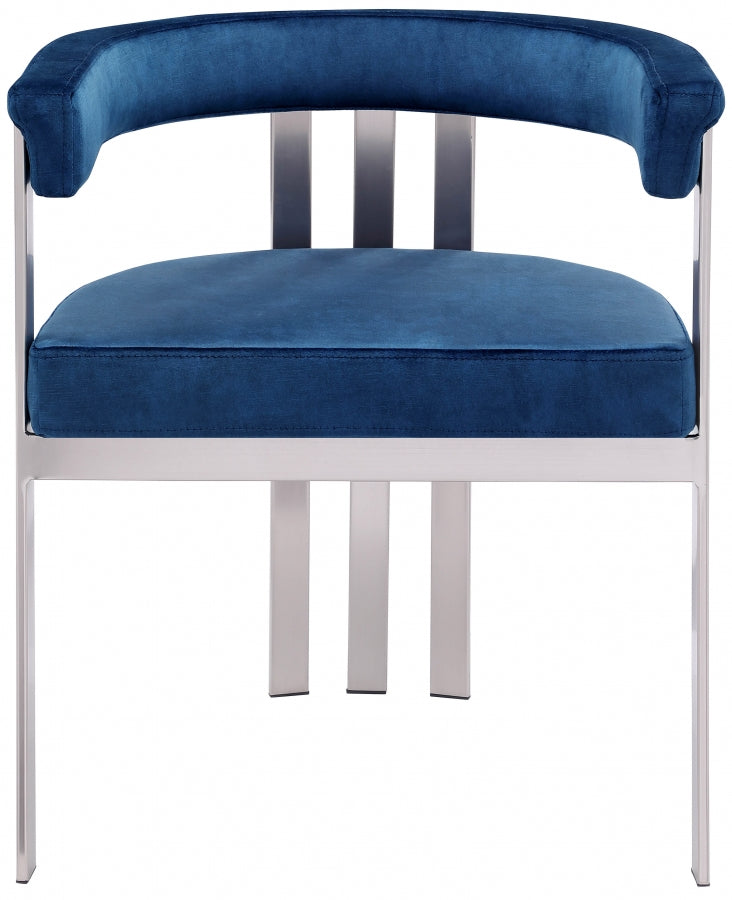 Marcello Stone Velvet Upholstered Dining Chair in Blue, Set of 2 - 938Navy-C
