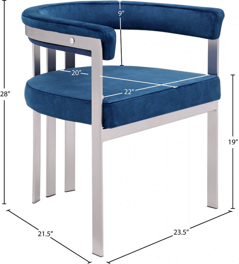 Marcello Stone Velvet Upholstered Dining Chair in Blue, Set of 2 - 938Navy-C
