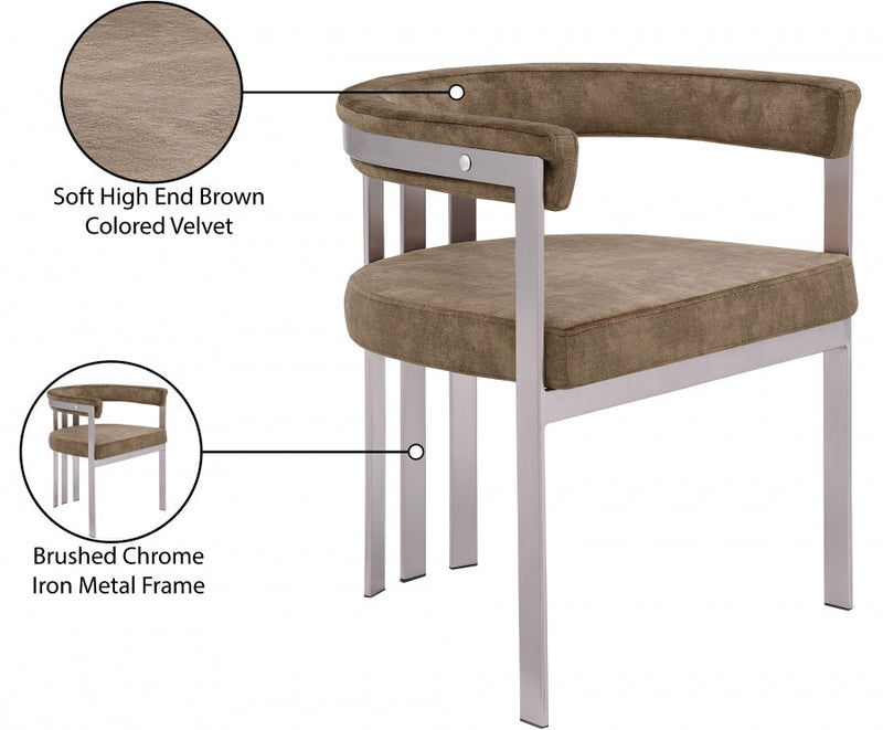 Marcello Stone Velvet Upholstered Dining Chair in Brown, Set of 2 - 938Brown-C