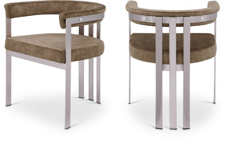 Marcello Stone Velvet Upholstered Dining Chair in Brown, Set of 2 - 938Brown-C