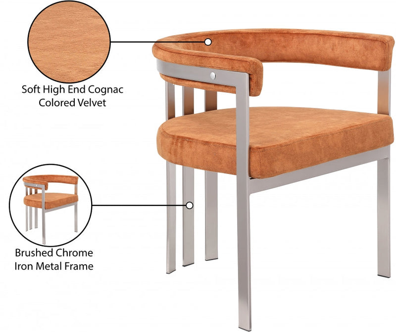 Marcello Stone Velvet Upholstered Dining Chair in Cognac, Set of 2 - 938Cognac-C