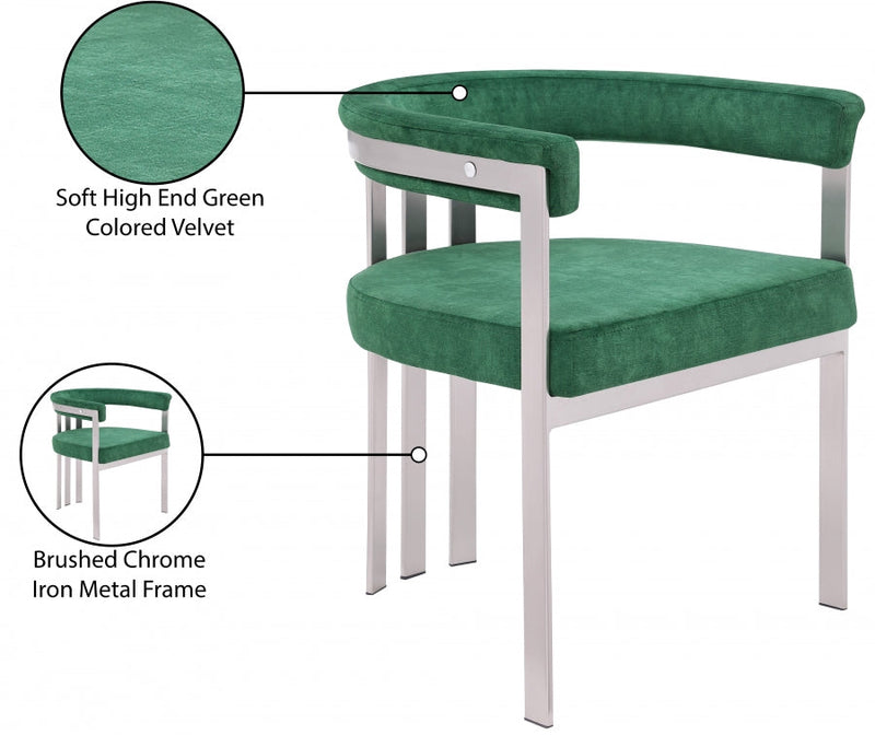 Marcello Stone Velvet Upholstered Dining Chair in Green, Set of 2 - 938Green-C