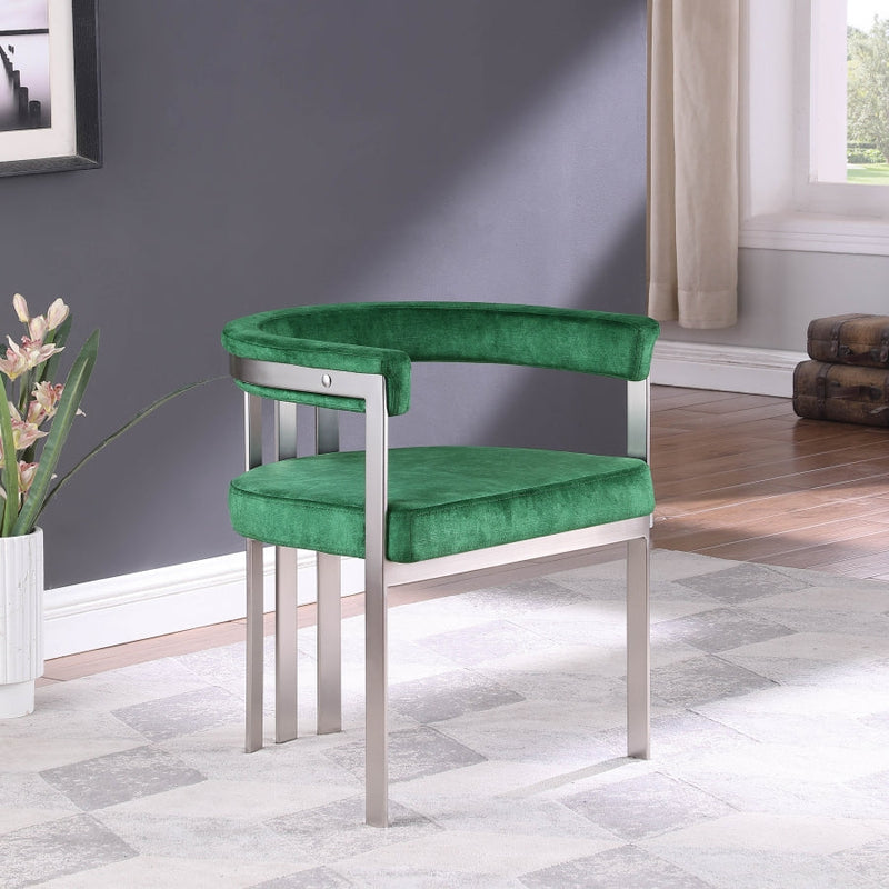 Marcello Stone Velvet Upholstered Dining Chair in Green, Set of 2 - 938Green-C