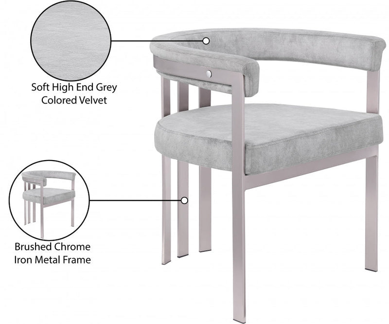 Marcello Stone Velvet Upholstered Dining Chair in Grey, Set of 2 - 938Grey-C