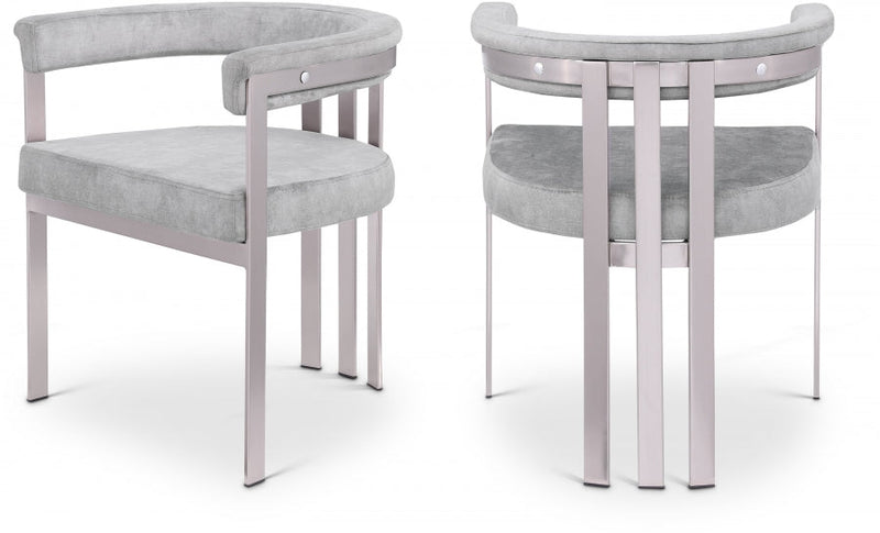Marcello Stone Velvet Upholstered Dining Chair in Grey, Set of 2 - 938Grey-C