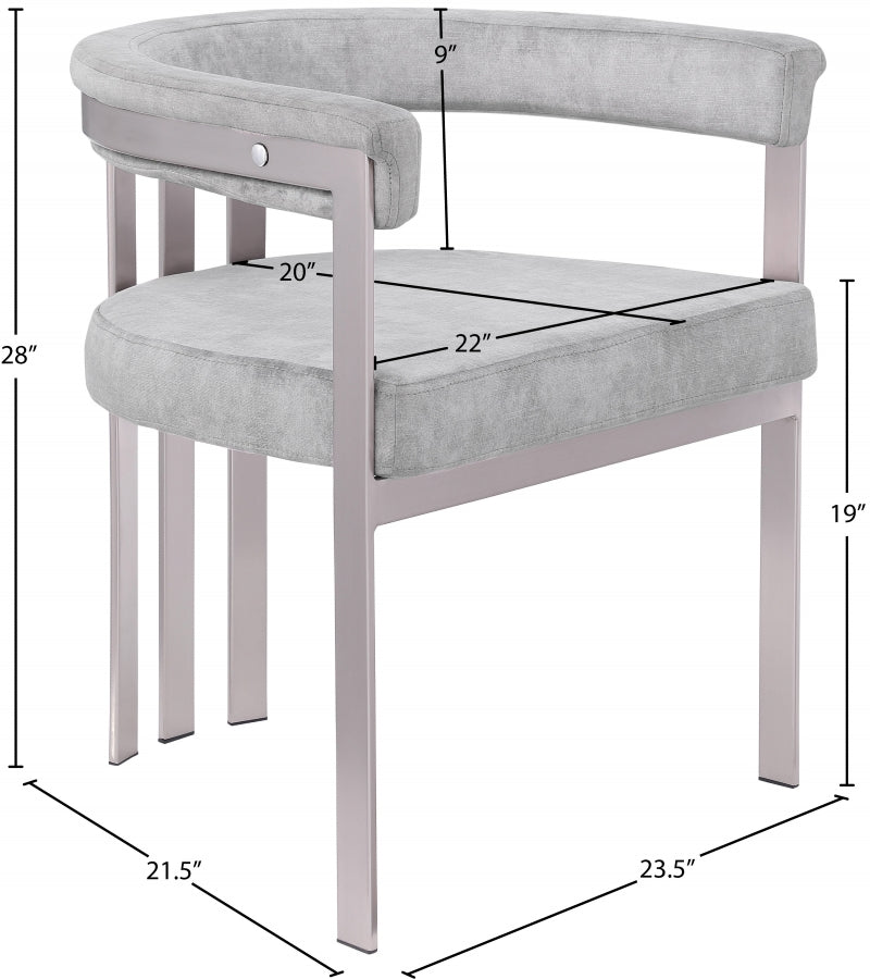 Marcello Stone Velvet Upholstered Dining Chair in Grey, Set of 2 - 938Grey-C