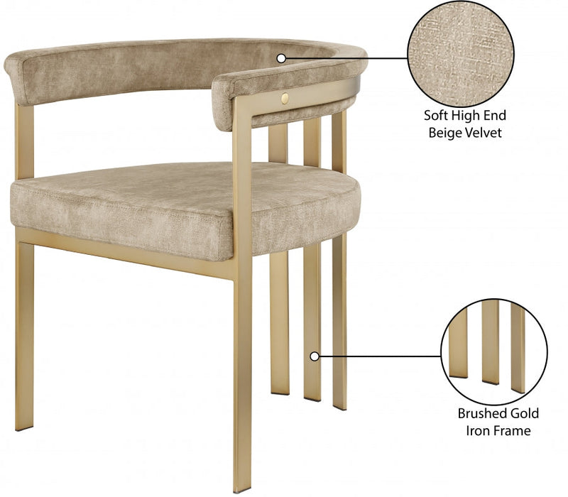 Marcello Velvet Upholstered Dining Chair in Beige, Set of 2 - 595Beige-C