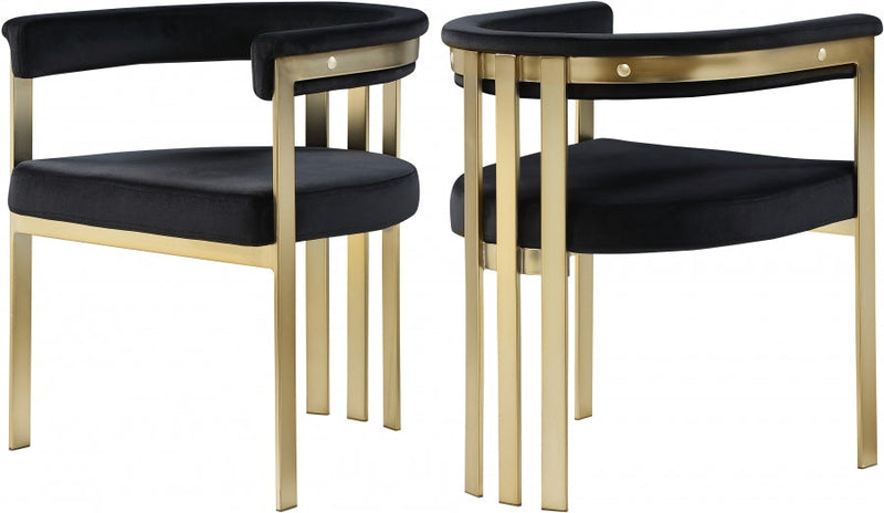 Marcello Velvet Upholstered Dining Chair in Black, Set of 2 - 595Black-C