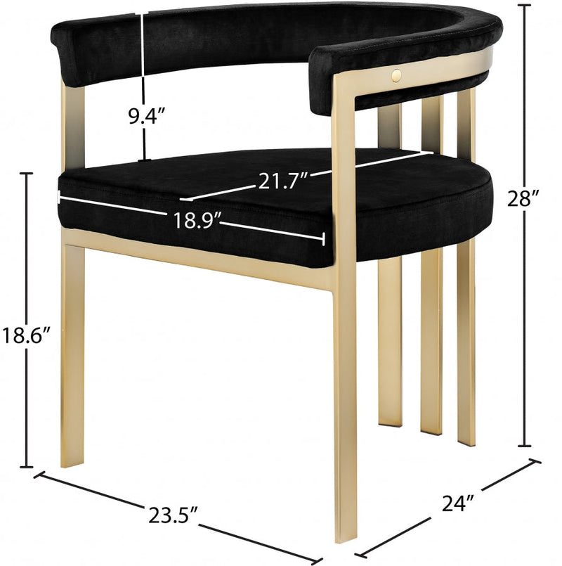 Marcello Velvet Upholstered Dining Chair in Black, Set of 2 - 595Black-C