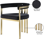 Marcello Velvet Upholstered Dining Chair in Black, Set of 2 - 595Black-C
