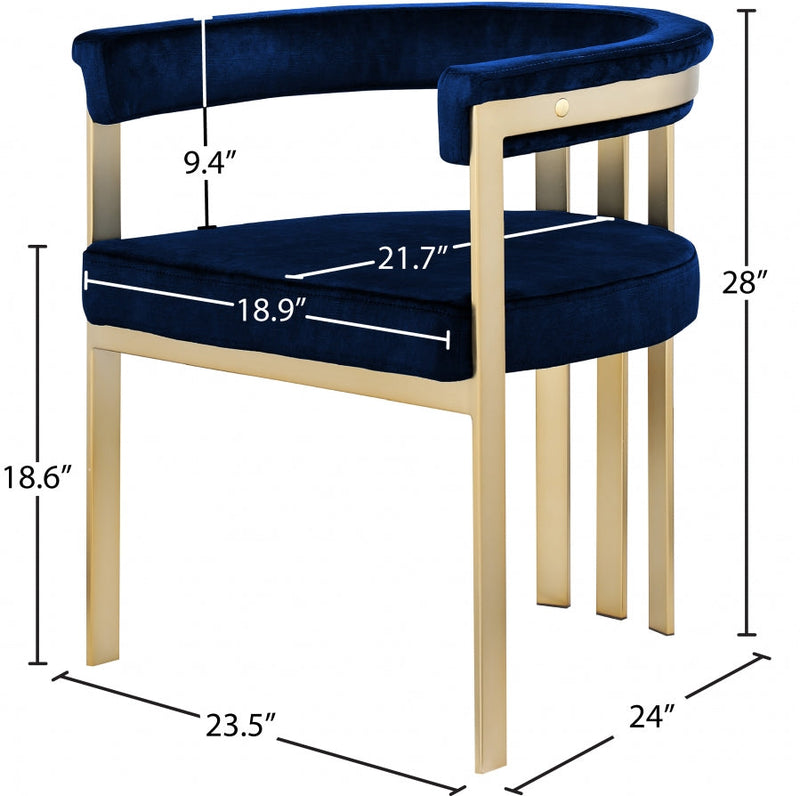 Marcello Velvet Upholstered Dining Chair in Blue, Set of 2 - 595Navy-C