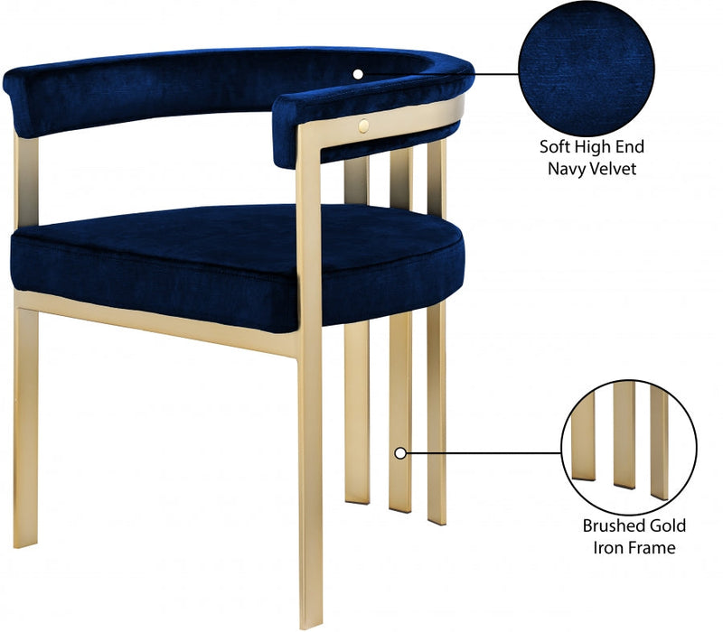 Marcello Velvet Upholstered Dining Chair in Blue, Set of 2 - 595Navy-C