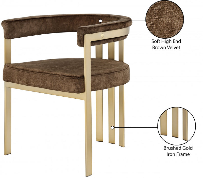 Marcello Velvet Upholstered Dining Chair in Brown, Set of 2 - 595Brown-C