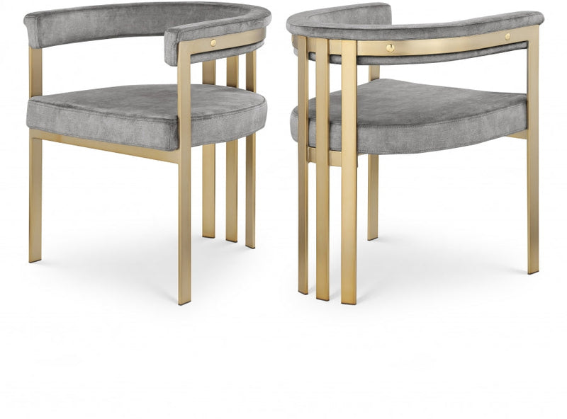 Marcello Velvet Upholstered Dining Chair in Grey, Set of 2 - 595Grey-C