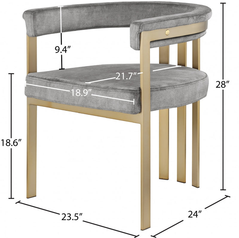 Marcello Velvet Upholstered Dining Chair in Grey, Set of 2 - 595Grey-C
