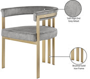 Marcello Velvet Upholstered Dining Chair in Grey, Set of 2 - 595Grey-C