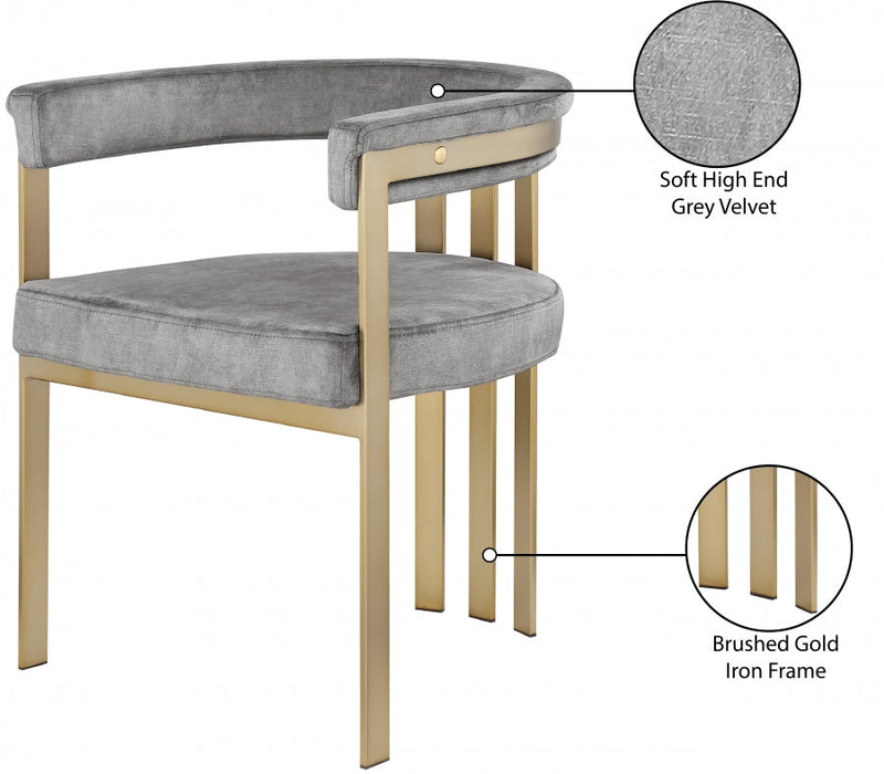 Marcello Velvet Upholstered Dining Chair in Grey, Set of 2 - 595Grey-C