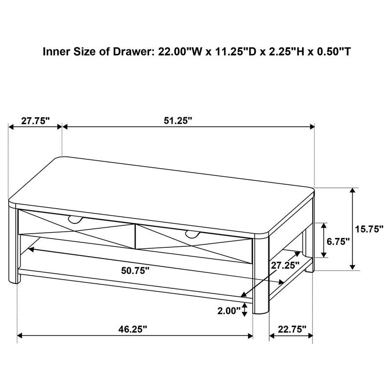 Marcelo Wood Coffee Table with 2 Drawers and Shelf Light Elm - 736058