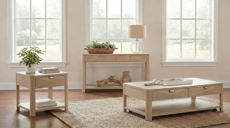 Marcelo Wood Coffee Table with 2 Drawers and Shelf Light Elm - 736058