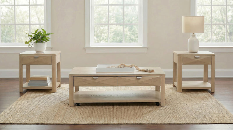 Marcelo Wood Coffee Table with 2 Drawers and Shelf Light Elm - 736058