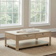 Marcelo Wood Coffee Table with 2 Drawers and Shelf Light Elm - 736058