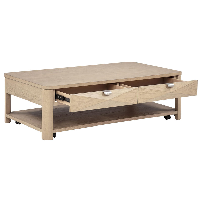 Marcelo Wood Coffee Table with 2 Drawers and Shelf Light Elm - 736058
