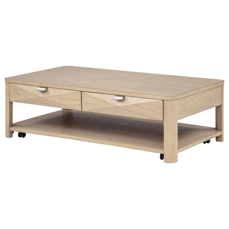 Marcelo Wood Coffee Table with 2 Drawers and Shelf Light Elm - 736058
