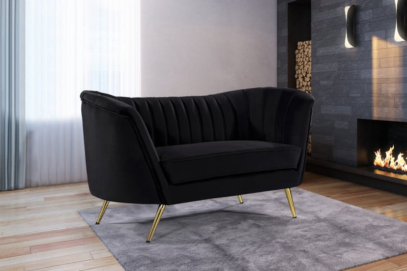 Margo 65" Velvet Upholstered Loveseat in Black - 622Black-L