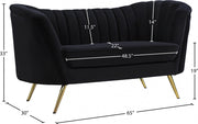 Margo 65" Velvet Upholstered Loveseat in Black - 622Black-L