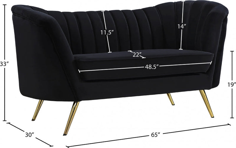 Margo 65" Velvet Upholstered Loveseat in Black - 622Black-L
