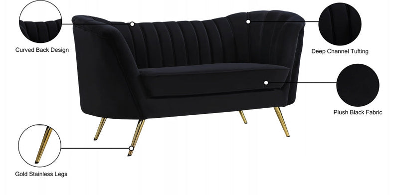 Margo 65" Velvet Upholstered Loveseat in Black - 622Black-L