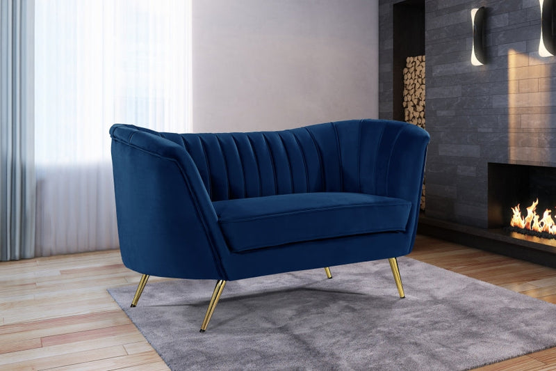 Margo 65" Velvet Upholstered Loveseat in Blue - 622Navy-L