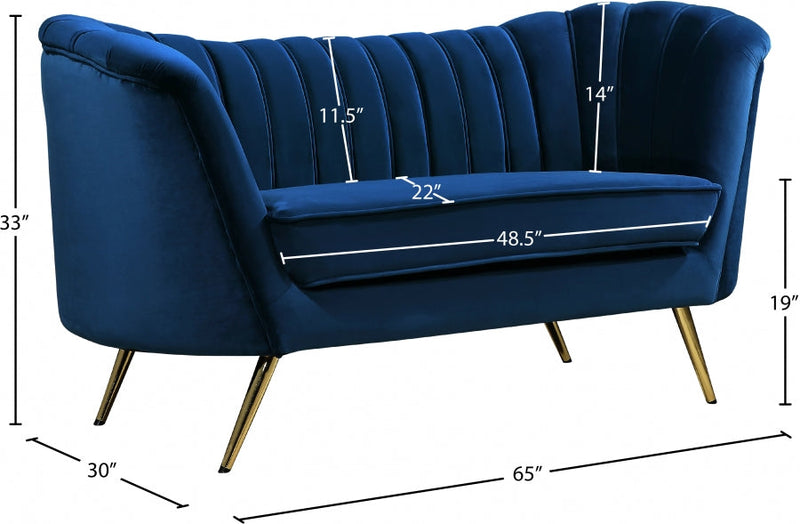 Margo 65" Velvet Upholstered Loveseat in Blue - 622Navy-L