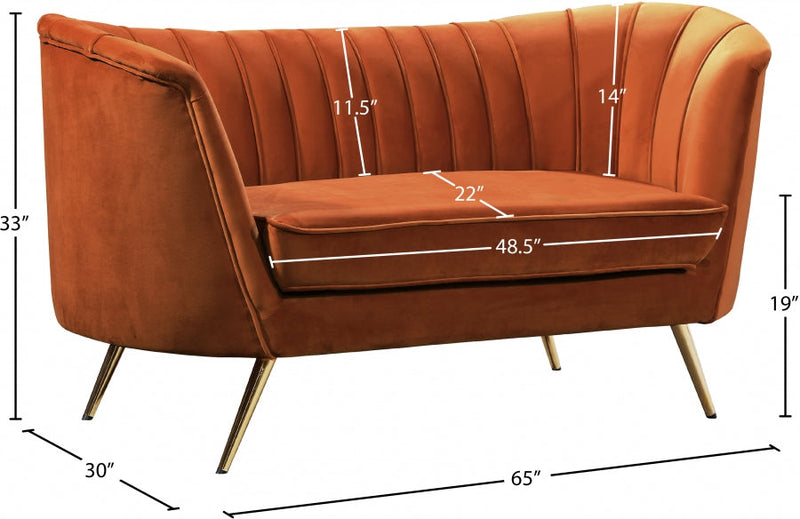 Margo 65" Velvet Upholstered Loveseat in Cognac - 622Cognac-L