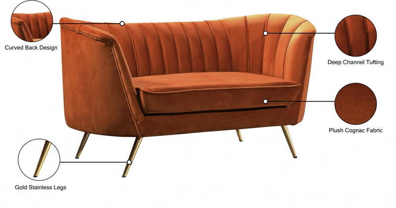 Margo 65" Velvet Upholstered Loveseat in Cognac - 622Cognac-L