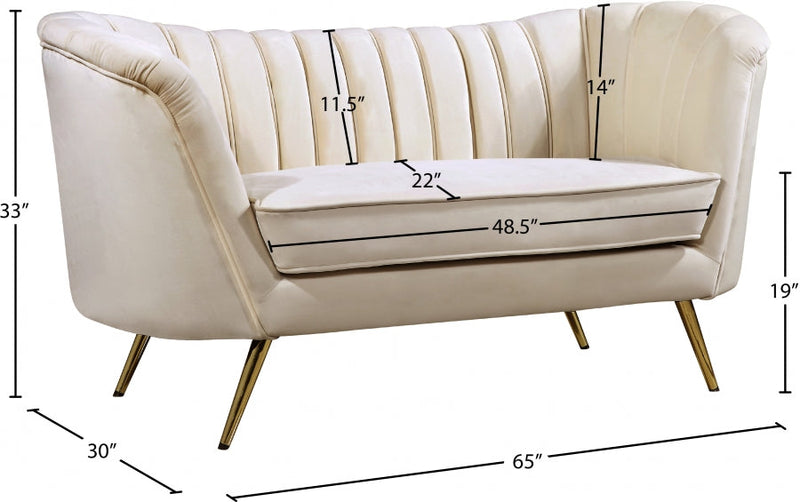 Margo 65" Velvet Upholstered Loveseat in Cream - 622Cream-L