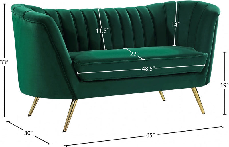 Margo 65" Velvet Upholstered Loveseat in Green - 622Green-L
