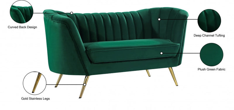 Margo 65" Velvet Upholstered Loveseat in Green - 622Green-L