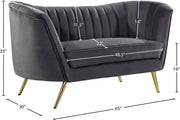 Margo 65" Velvet Upholstered Loveseat in Grey - 622Grey-L