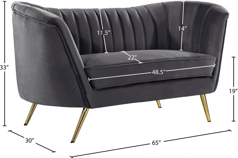 Margo 65" Velvet Upholstered Loveseat in Grey - 622Grey-L