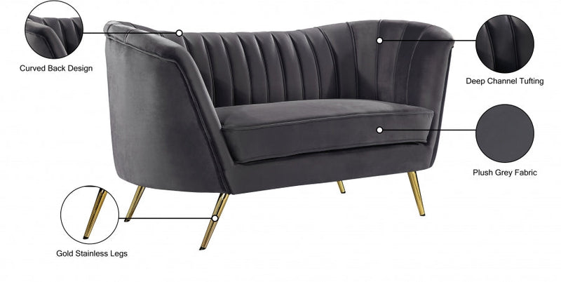 Margo 65" Velvet Upholstered Loveseat in Grey - 622Grey-L