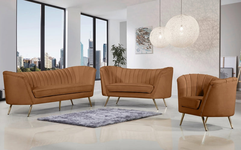 Margo 65" Velvet Upholstered Loveseat in Saddle - 622Saddle-L