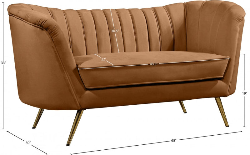 Margo 65" Velvet Upholstered Loveseat in Saddle - 622Saddle-L