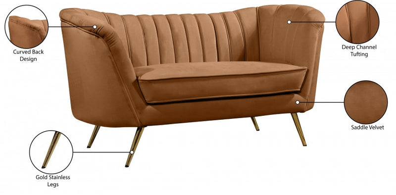 Margo 65" Velvet Upholstered Loveseat in Saddle - 622Saddle-L