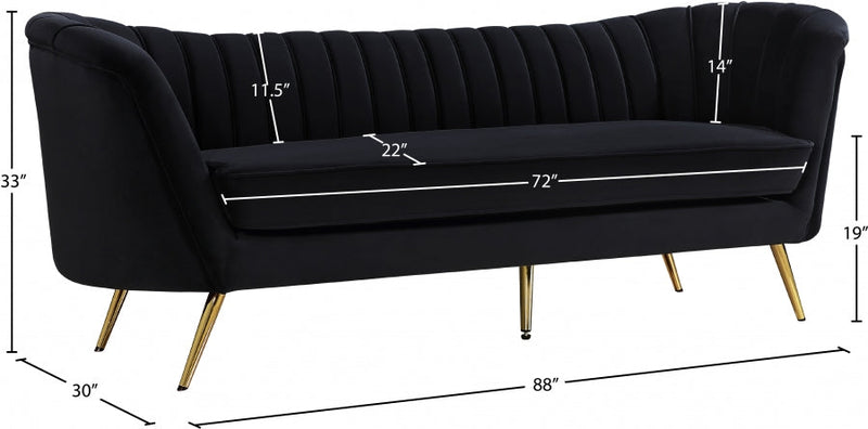 Margo 88" Velvet Upholstered Sofa in Black - 622Black-S