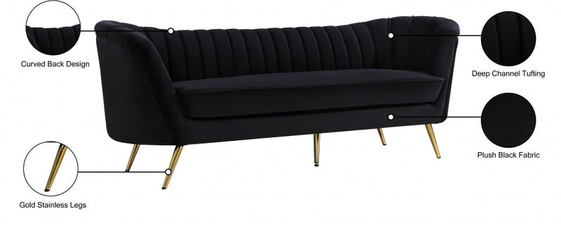 Margo 88" Velvet Upholstered Sofa in Black - 622Black-S