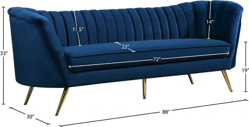 Margo 88" Velvet Upholstered Sofa in Blue - 622Navy-S
