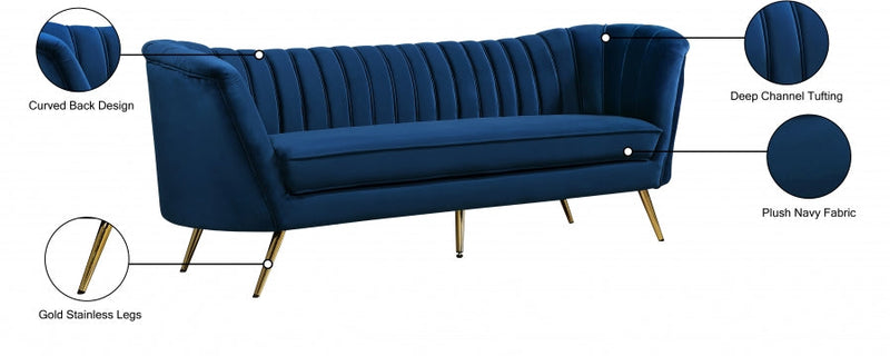 Margo 88" Velvet Upholstered Sofa in Blue - 622Navy-S